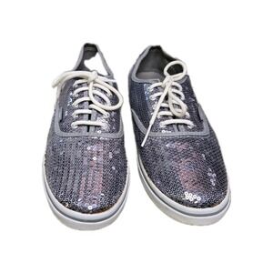 VANS Off The Wall Silver Sequin Skate Tennis Shoe Sneaker Women 8 Mens 6.5